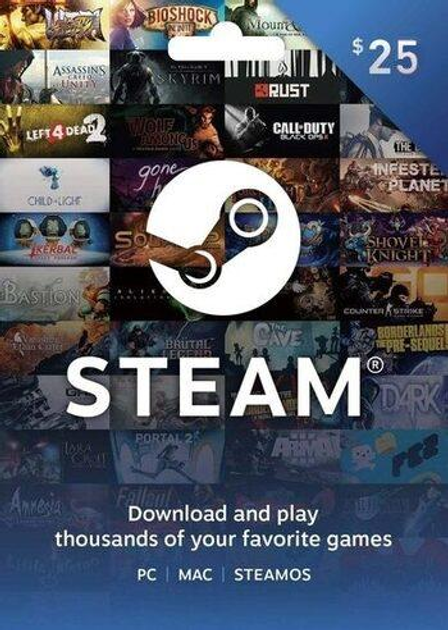 Карта пополнения Steam 25 Долларов фото